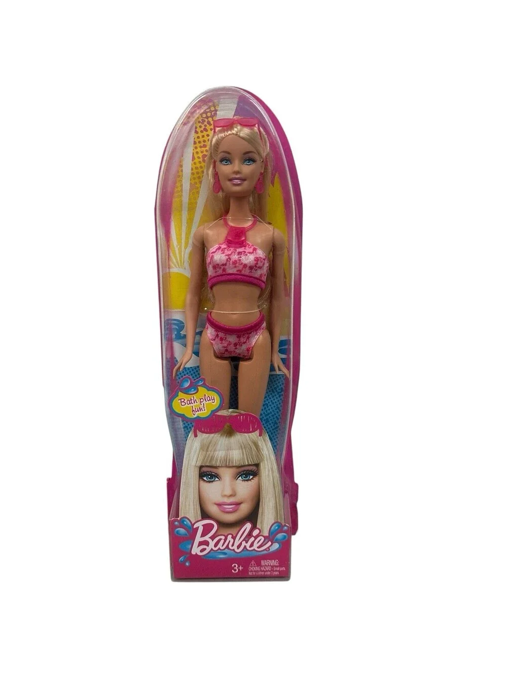 Barbie Bath Play Fun Doll With Pink Bathing Suit 2010 Mattel #T7184